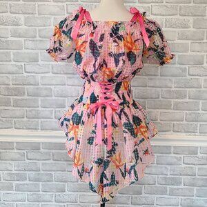 CQ by CQ Upcycled Pink Romantic Corset Tie Top Floral Coquette Fairycore Small